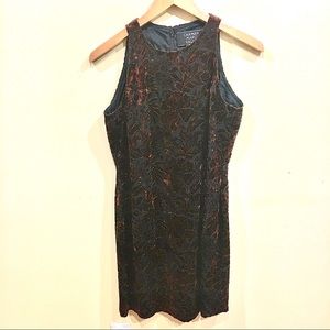 Carmen Marc Valvo Beautiful Brown velvet floral beaded dress